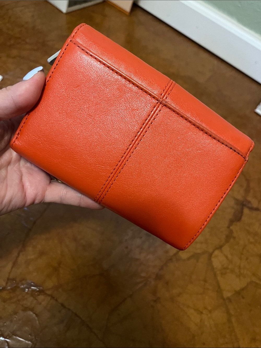 Coach Small Leather Wallet - Bright Orange with Gold Logo - Picture 2 of 11